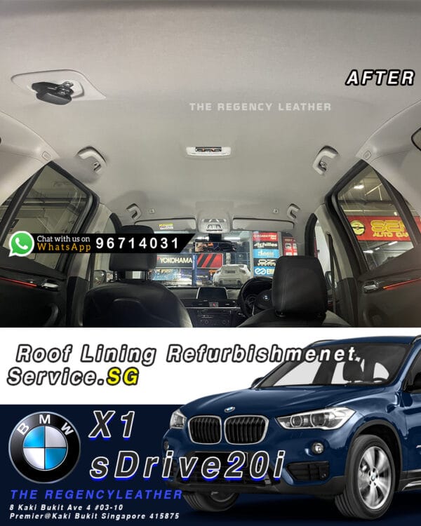 BMW X1 sDrive20i roof lining sagging after repair In Car View – The Regency Leather Singapore