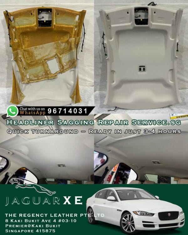Jaguar XE roof lining sagging repair before and after – The Regency Leather Singapore