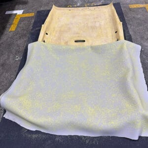 Roof Lining Restoration Processing - After applying adhesive and ready to adheres new roof lining fabric to the roof board