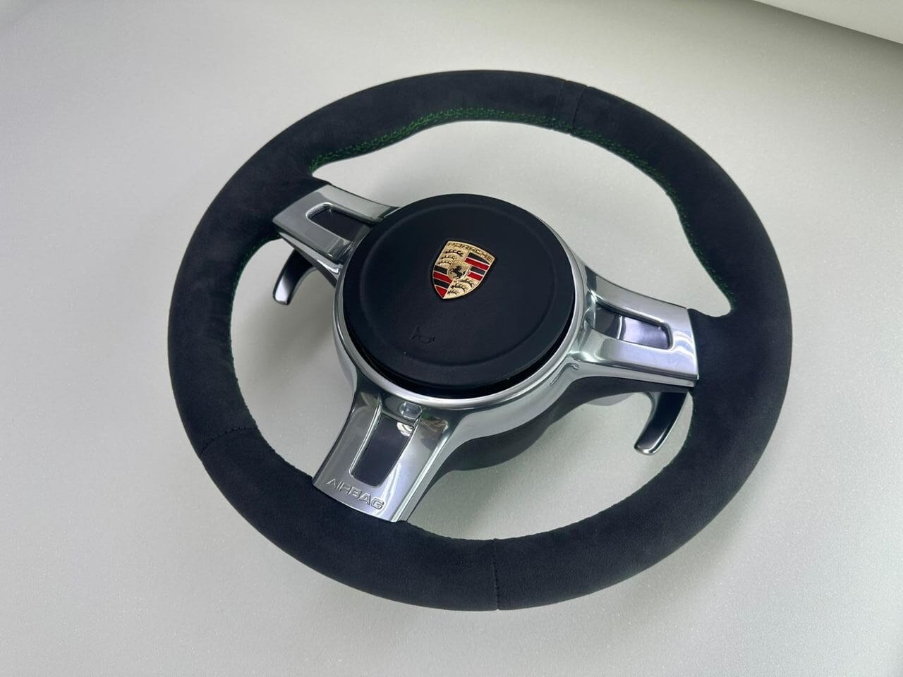 Porsche 911 GT3 991.1 full Alcantara steering wheel with green stitching in Singapore