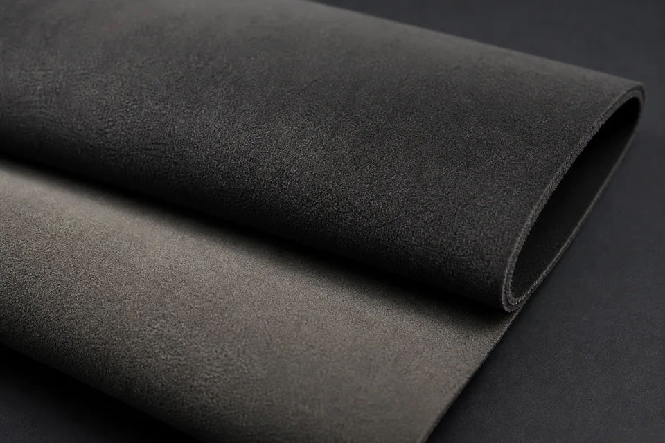 Charcoal and graphite Alcantara automotive upholstery with fine microfibre nap