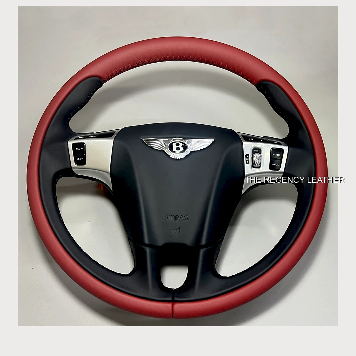 Bentley Continental GT steering wheel retrimmed in red and black Nappa leather