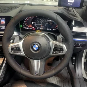 BMW 430i G26 steering wheel leather wrap in black Nappa leather