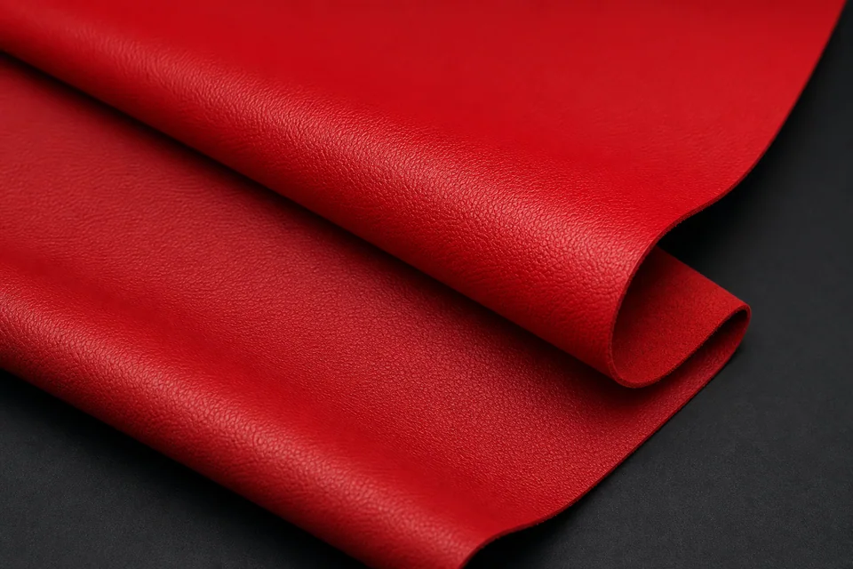 Racing red full-grain and semi-aniline automotive leather samples