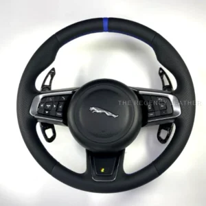 Jaguar XE X760 perforated Nappa leather steering wheel wrap with blue centre mark in Singapore