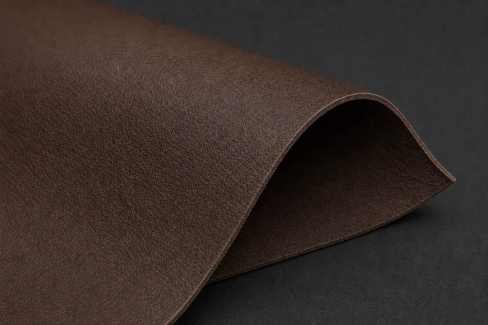 Chocolate brown microfibre fibre leather automotive upholstery approximately 1.0 mm thick