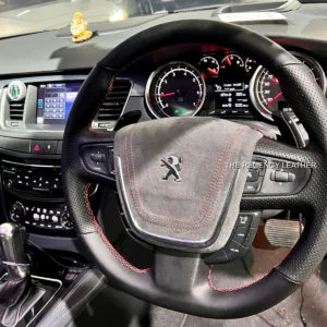 Peugeot 508 perforated Nappa steering wheel wrap with red stitching