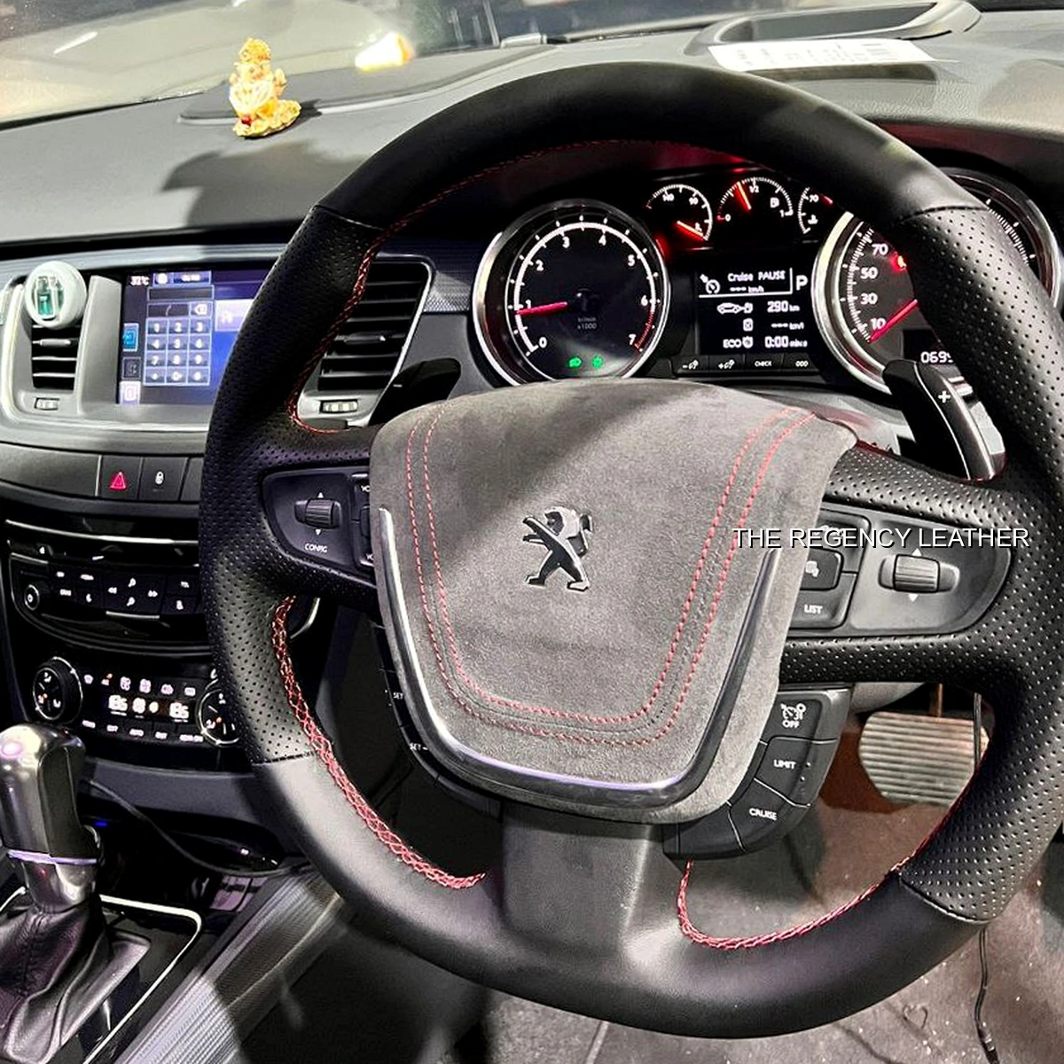 Peugeot 508 perforated Nappa steering wheel wrap with red stitching