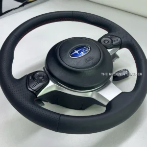 Subaru BRZ Nappa and perforated leather steering wheel wrap with red stitching