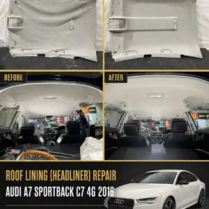Audi A7 Sportback C7 4G roof lining (headliner) repair before and after in Singapore
