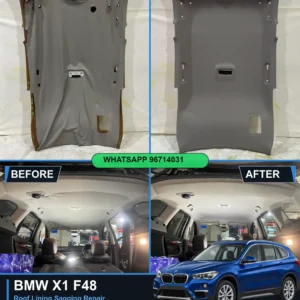 BMW X1 sDrive20i F48 roof lining (headliner) sagging repair case before and after