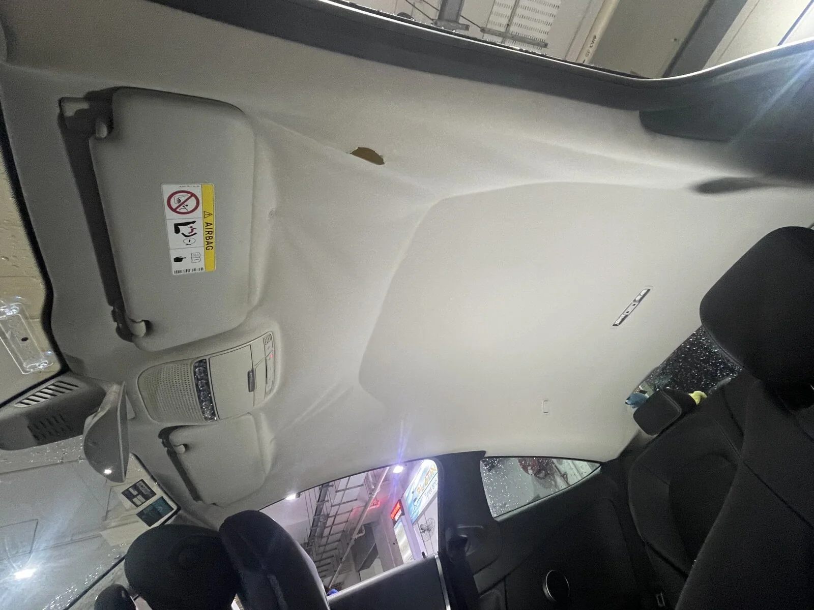 Mercedes-Benz C180 Coupe C205 sagging roof lining before headliner repair in Singapore